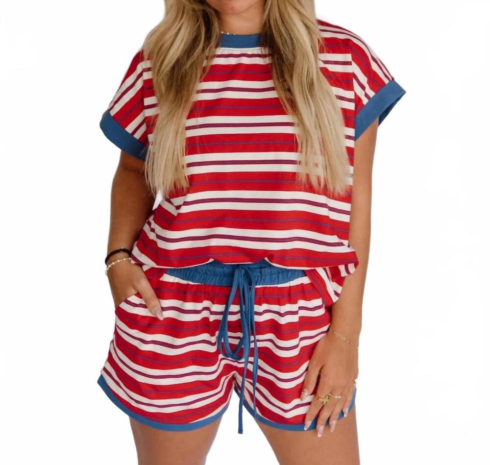 NEW SEWN AND SEEN americana stripe set in blue/red